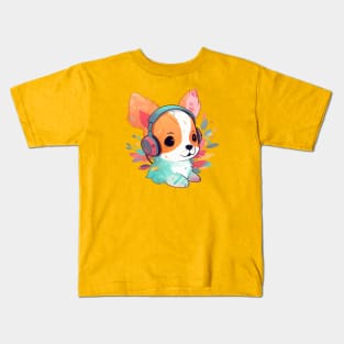 A cute dog with headphone Kids T-Shirt